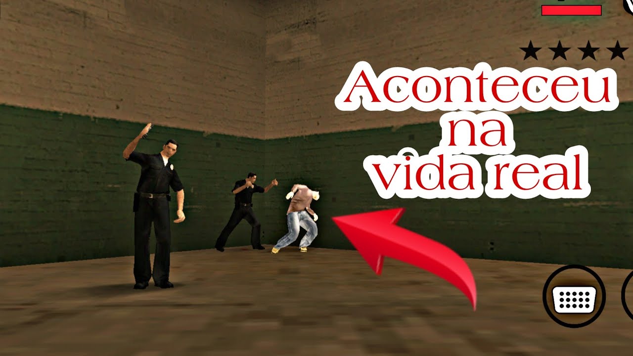 GTA SA: Policiais espancando um NPC na garagem da delegacia - referência à um fato da vida real