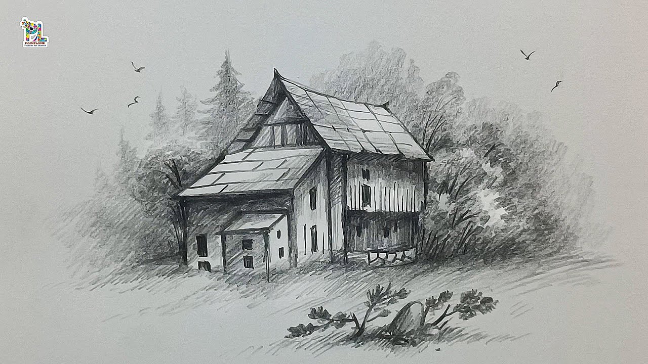 How to draw a old wooden house with Pencil