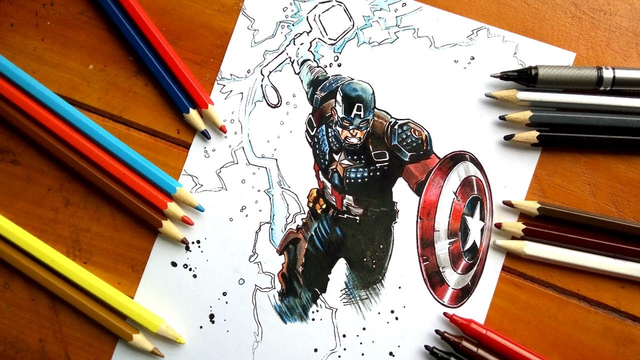 como desenhar capitão América CoM o Mjolnir