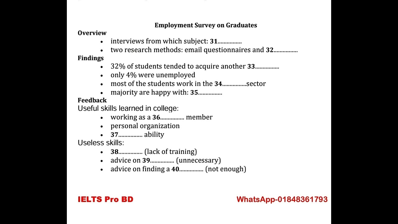 Опрос о трудоустройстве выпускников || IELTS Аудирование, часть 4 || Дата экзамена: 10.01.2026