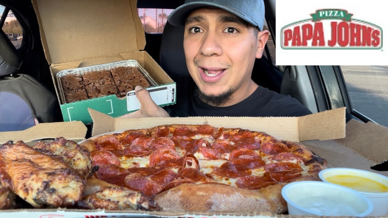Papa John’s Pizza + Parmesan Garlic Wings + Brownies Mukbang