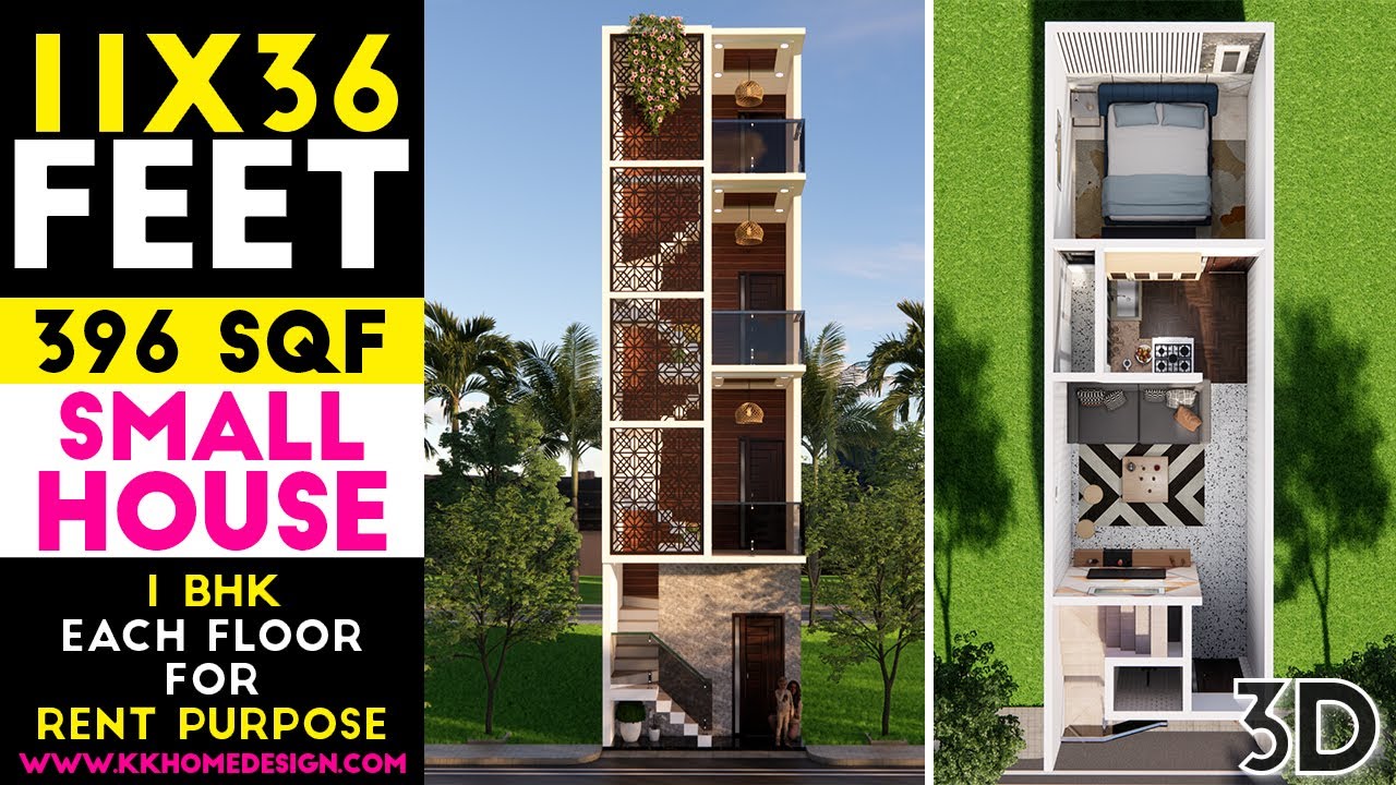 11x36 Feet Small Space House Design For Rent Purpose With Front Elevation Plan#57