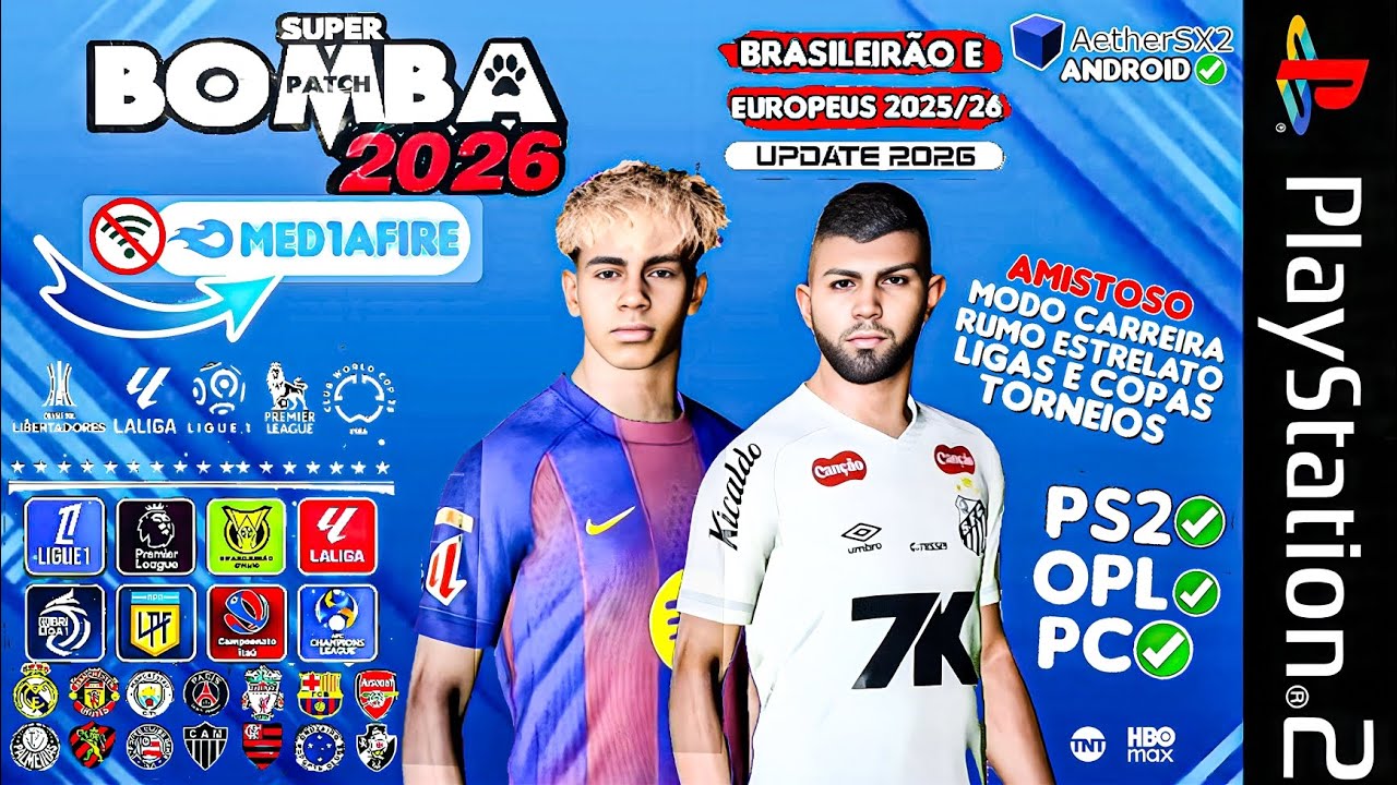 BOMBA PATCH 2026 PS2 ISO DOWNLOAD MEDIAFIRE GEOMATRIX COM BRASILEIRÃO E EUROPEU 🏆 PES 2026 PS2 ISO