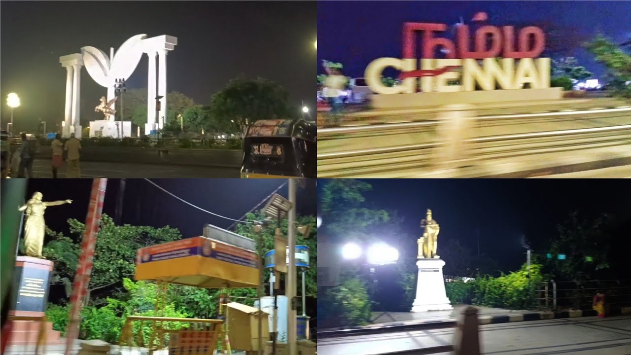 MGR Samadhi to Light House | Chennai Marina | Night view
