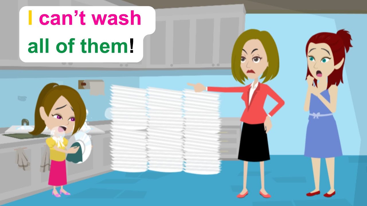 Ella doesn't want to wash the dishes - Funny English Animated Story - Ella English