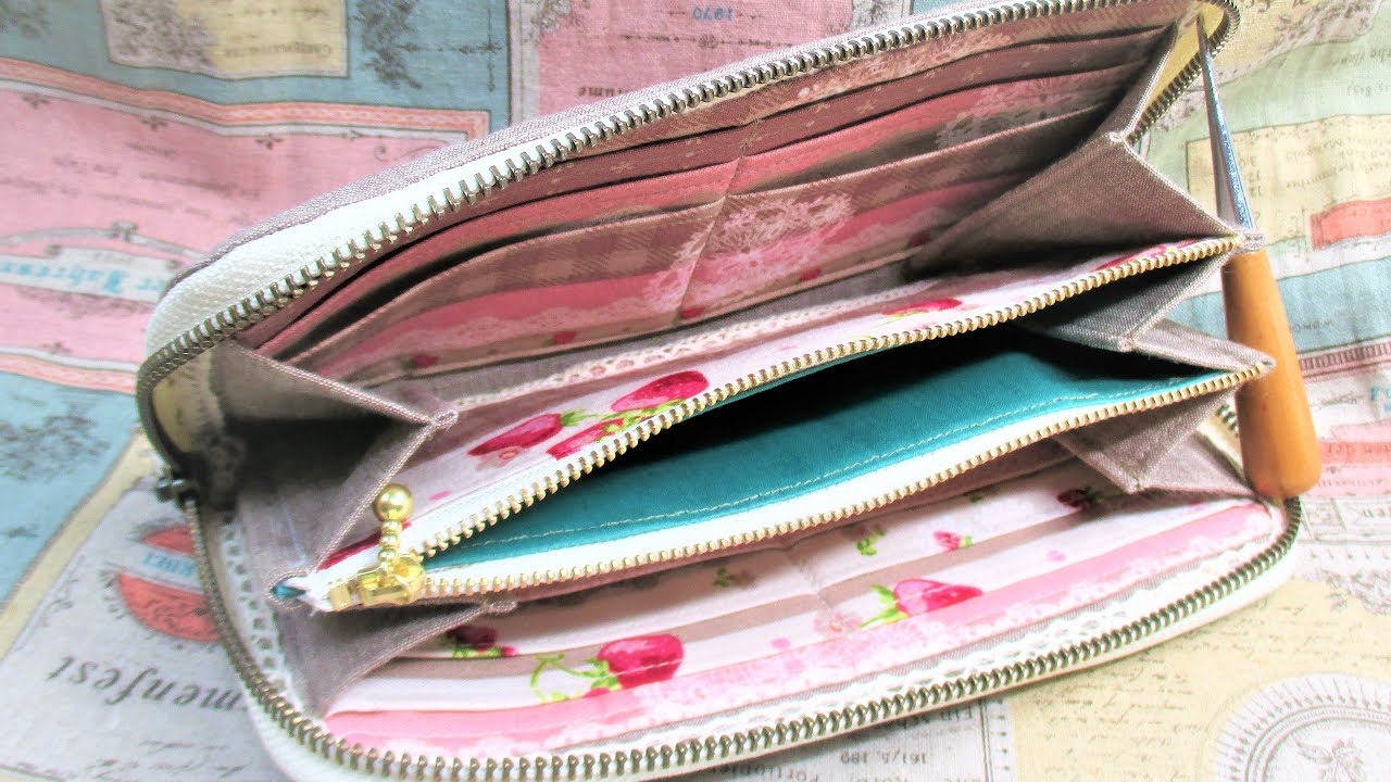 ラウンドファスナー長財布　作ってみた＆作り方　How to make fabric wallet