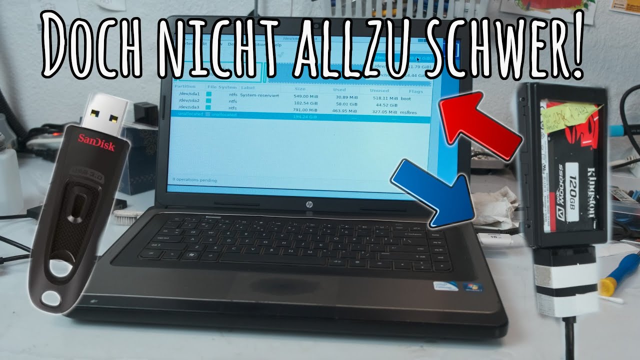 Windows GRATIS auf kleinere SSD/HDD umziehen mit Gparted!
