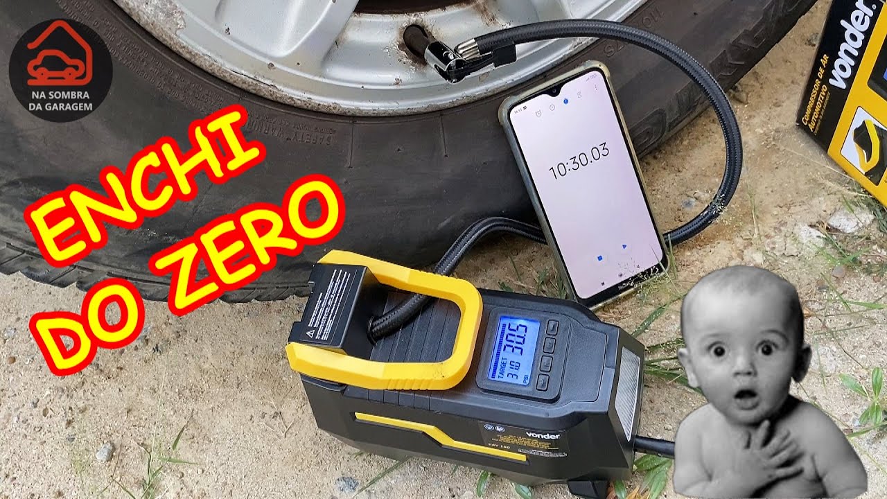 MINI COMPRESSOR ENCHENDO O PNEU DE UMA CAMIONETE DO ZERO.