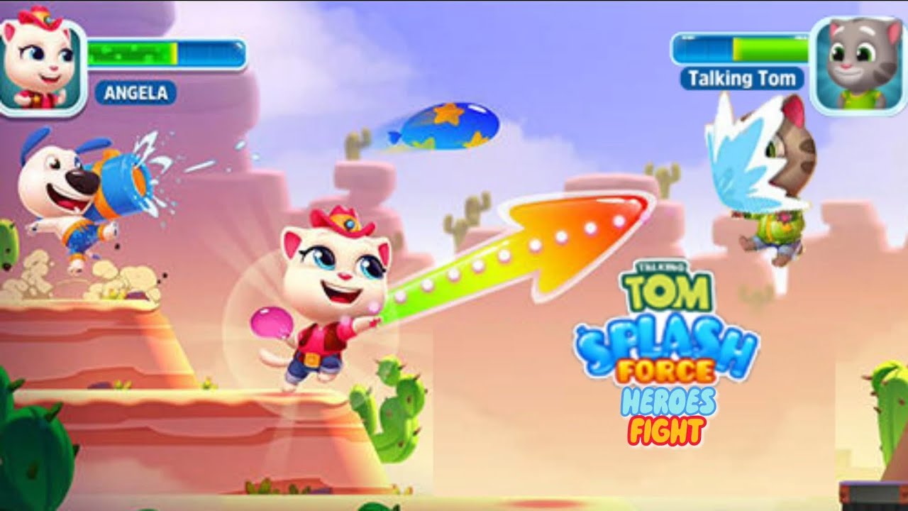 Talking Tom Splash Force Angela VS Tom Fight