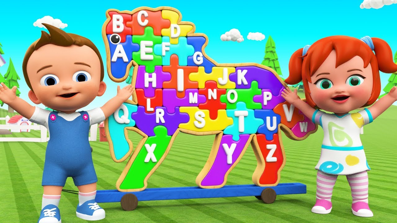 ABC Songs for Children - Little Babies Fun Play Learning Alphabets with Wooden Horse Puzzle Toy Set