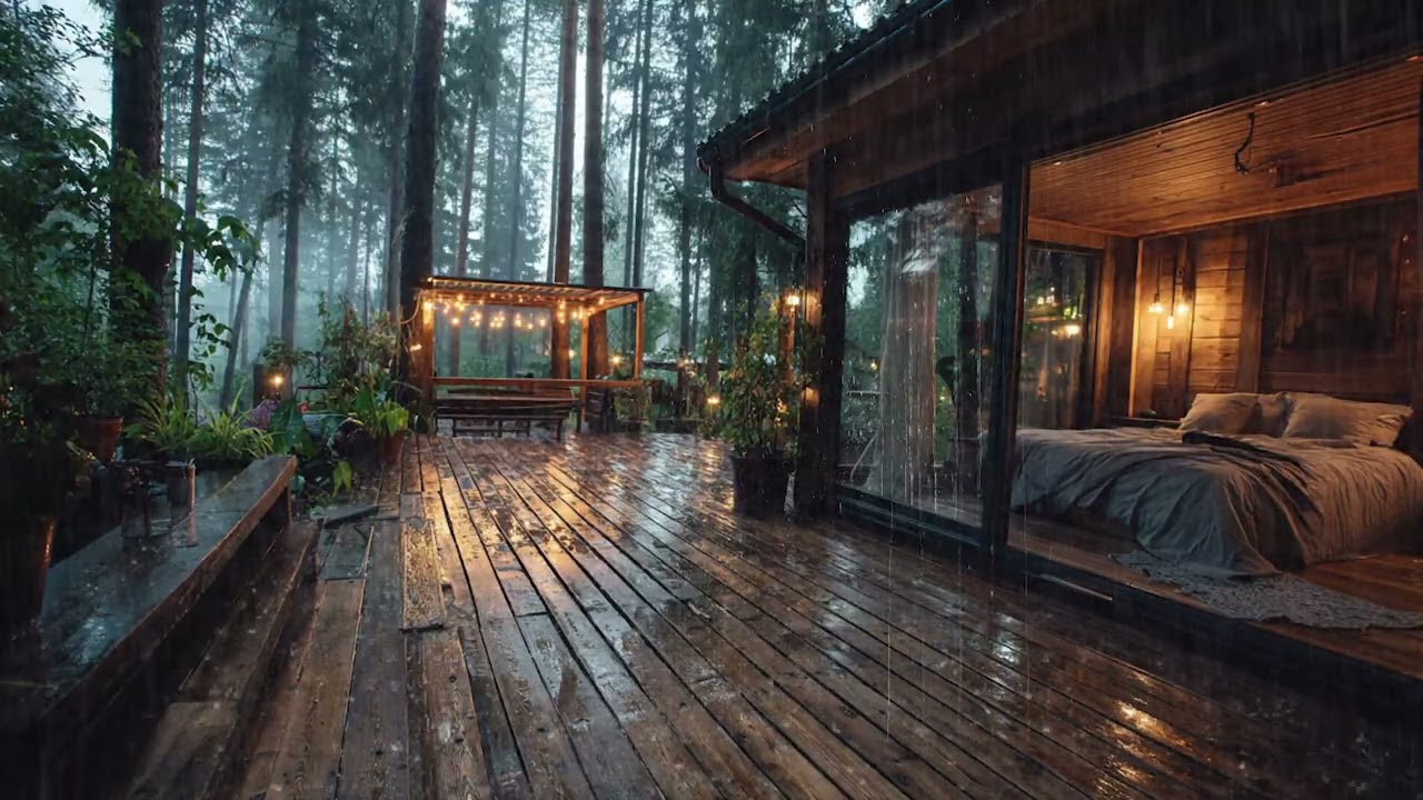 Forest Bedroom Night Rain 🌲 | Deep Sleep Ambience with Tranquil Rain Sounds