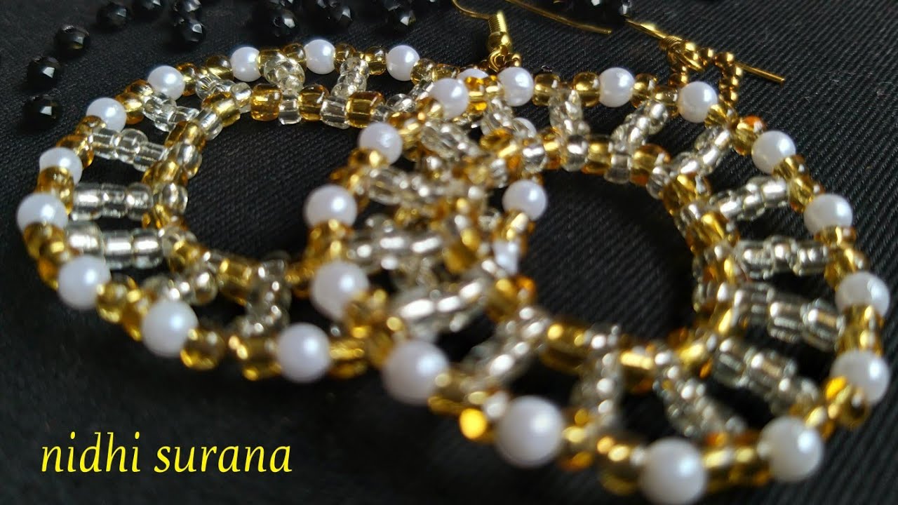 💫 Beaded Gold Disc Earrings || Gorgeous Party wear ||Pearl Earrings (0180)