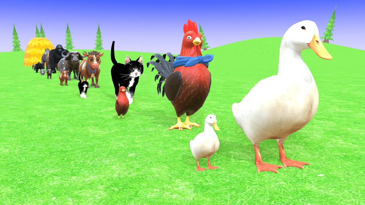 Long Slide Game With Cow Elephant Gorilla Hippopotamus Tiger - 3d Animal Game - Funny 3d Animals