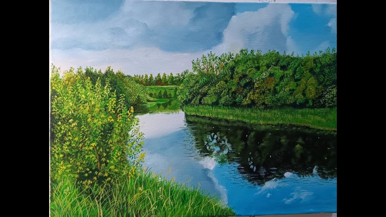 Painting a Realistic River With Oil. Time Lapse #art
