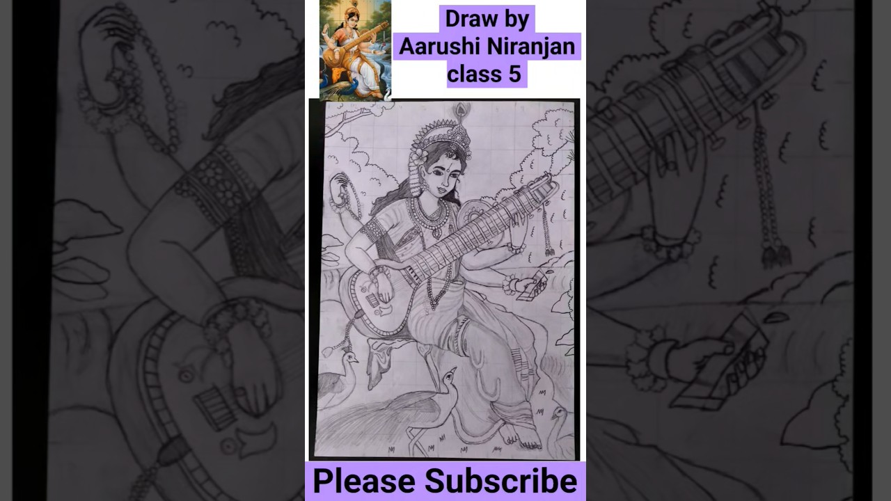 Saraswati maa drawing, How To Draw Saraswati Mata With Grid Method, Basant Panchami Drawing