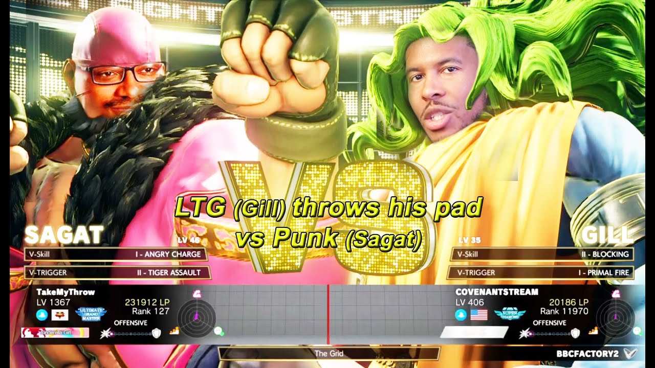 Street Fighter 5 (SFV) - LTG Low Tier God (Gill) бросает свой пад против Punk (Sagat)