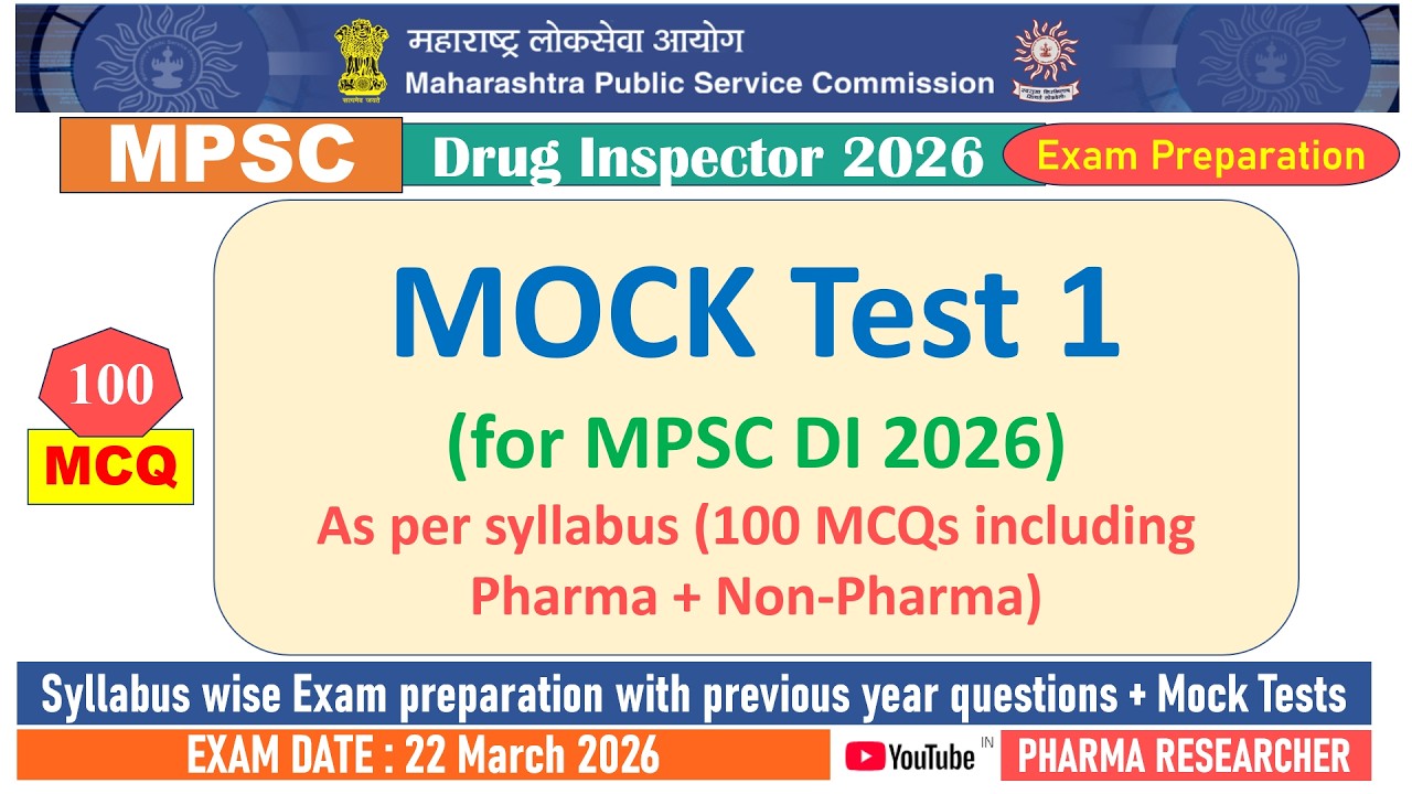 Mock test for MPSC DI 2026 Exam Preparation as per syllabus #mpsc #druginspector #mocktest