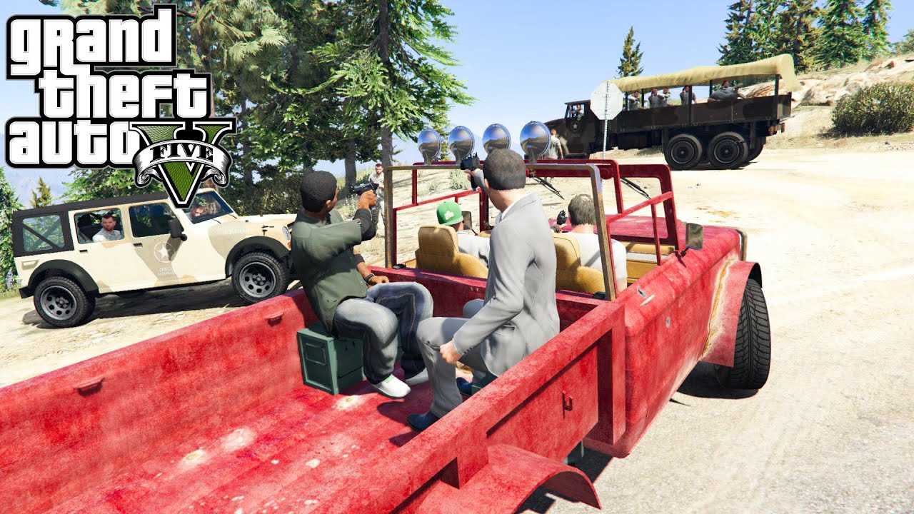 GTA 5 FRANKLIN & LAMAR #7 - ROBBING THE ARMY - MICHAEL AND TREVOR HELPED (GTA 5 MODS)