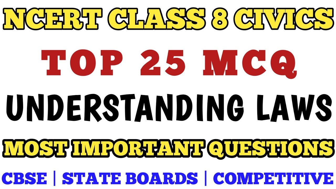 Best MCQ Ncert Class 8  Understanding Laws || NCERT Based Full Chapter MCQ // Class 8 Civics #ncert