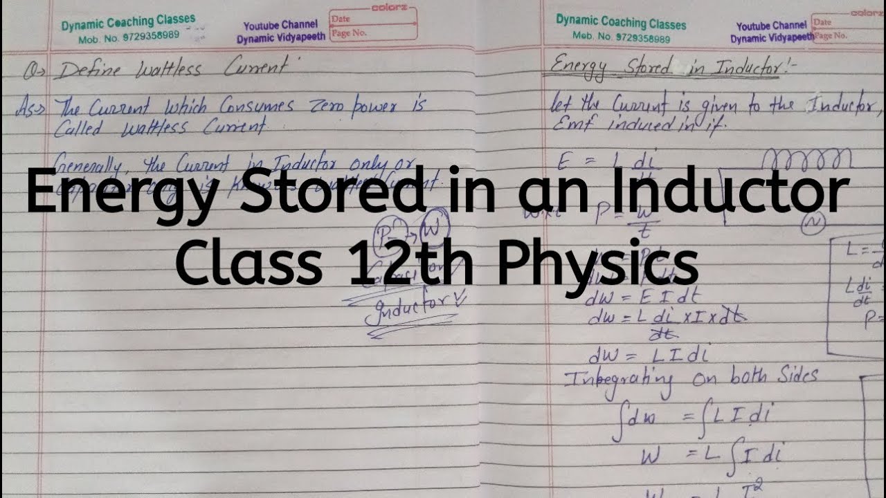 Energy Stored in an Inductor, Chapter 7, Alternating Current, Class 12 Physics