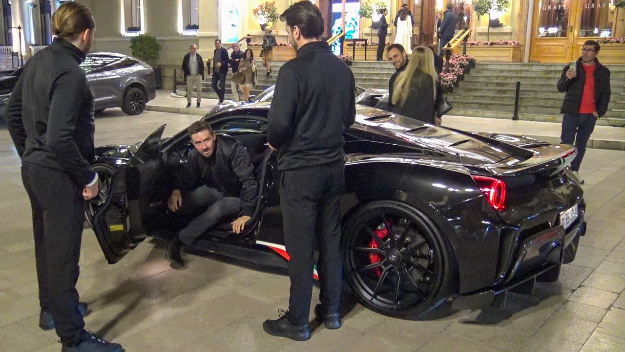 FLORIAN MERCKX Racing Driver arriving with his FERRARI 488 PISTA PILOTI at Casino de Monaco!!