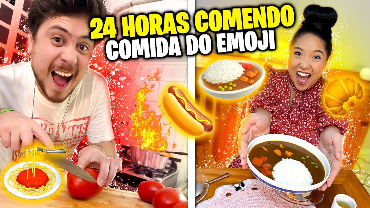 24 HORAS só COMENDO COMIDA DE EMOJI | Jeru e Cheru
