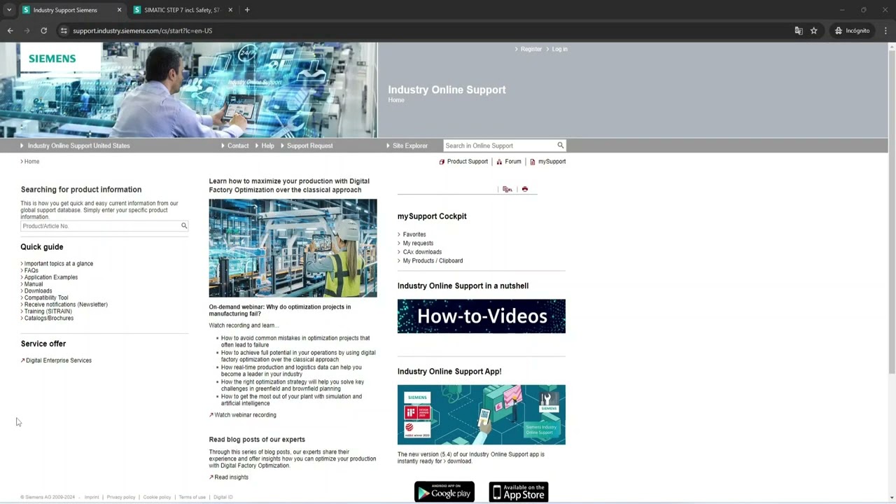 Crear cuenta Support Industry Siemens