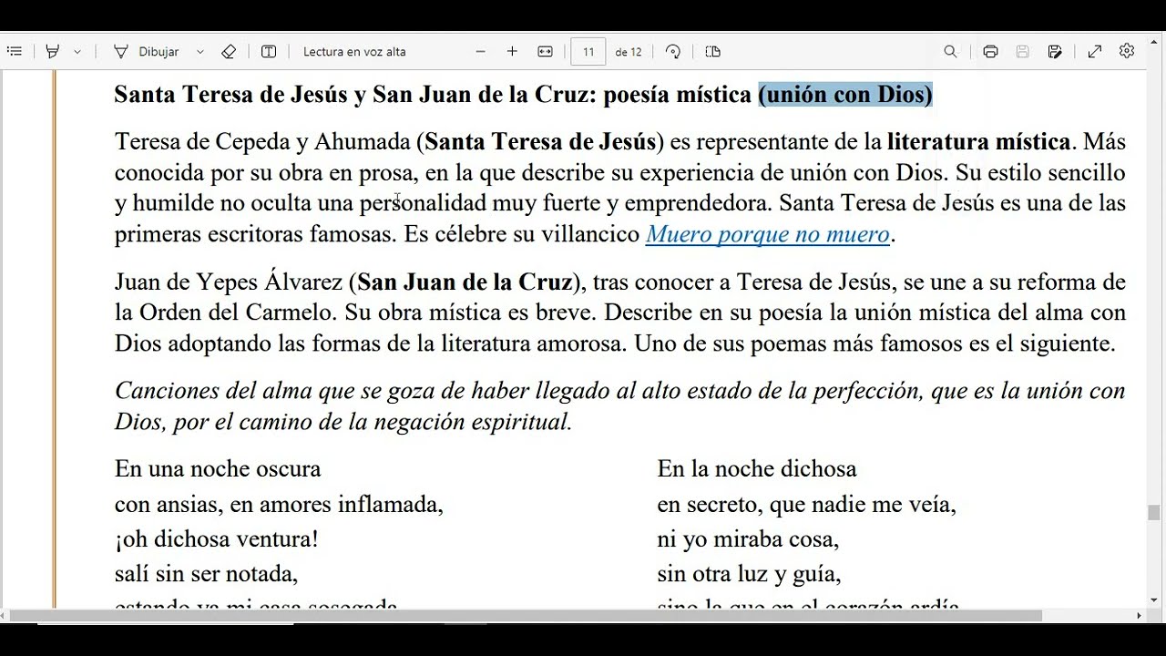 L&iacute;rica del Renacimiento (VI): poes&iacute;a m&iacute;stica. Santa Teresa de Jes&uacute;s, 