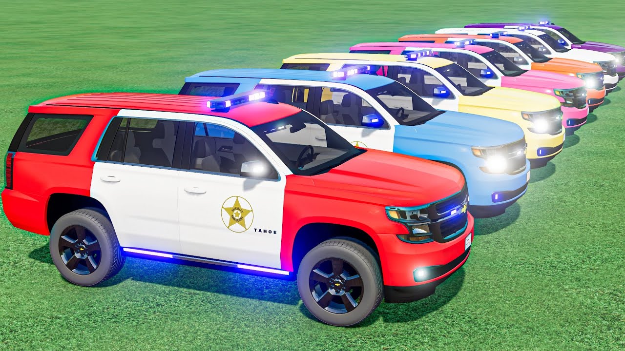 TRANSPORTING POLICE CARS - ALL COLORS LIGHT GMC SUPER  VEHICLES WITH MAN TRUCKS ! FS22