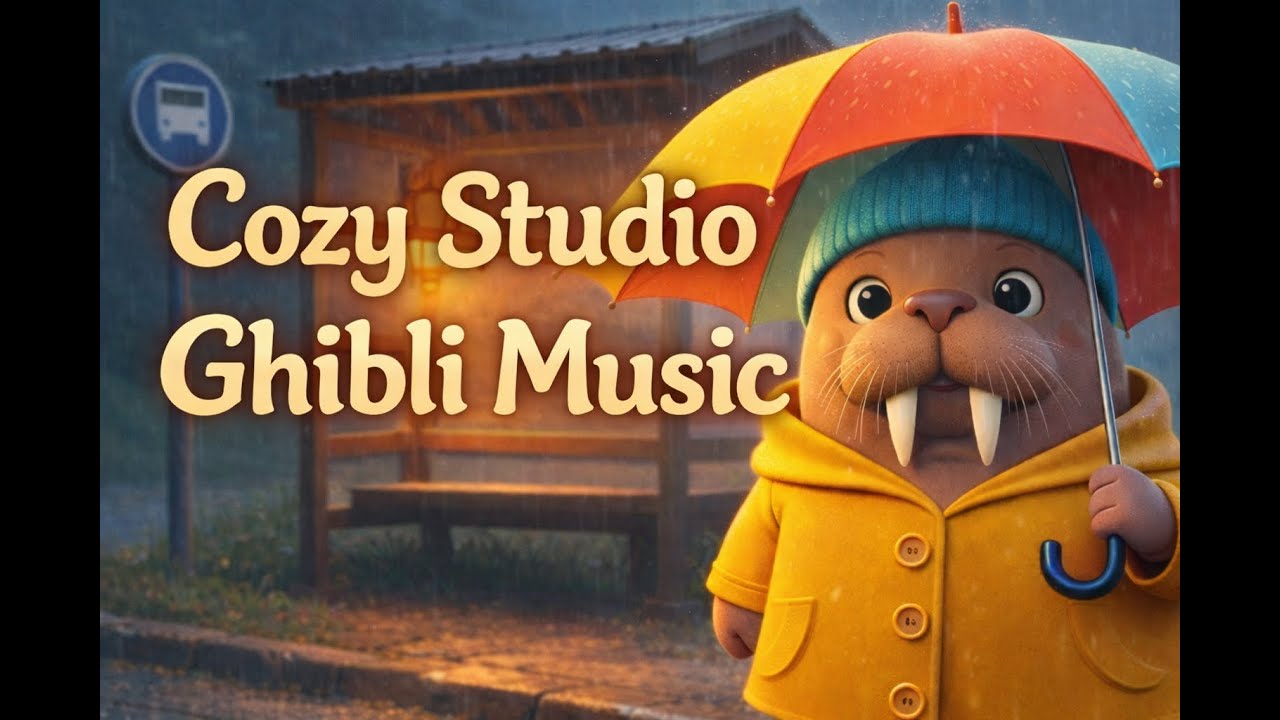 Cozy Rainy Bus Stop ☂️ Relaxing Studio Ghibli-Style for Studying, Chilling, Relaxing