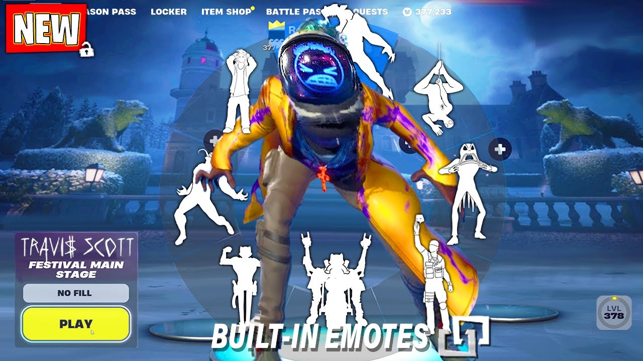 ASTRO JACK (Travis Scott) Fortnite doing all Built-In Emotes and Funny Dances シ