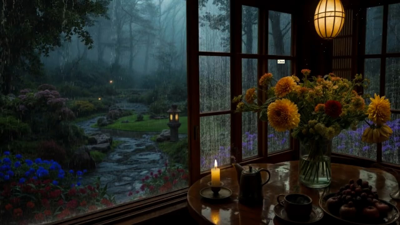 FLY INTO HEALING SLEEP 😴🌙 Gentle Night Rain in a Serene Garden 🔥 Soft Candle Glow for Relaxation