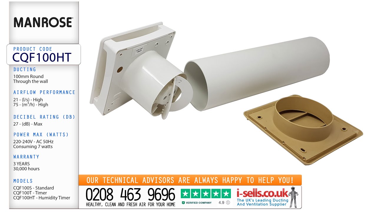 Manrose CQF100 Bathroom Extractor fan and Ducting Vent Kit