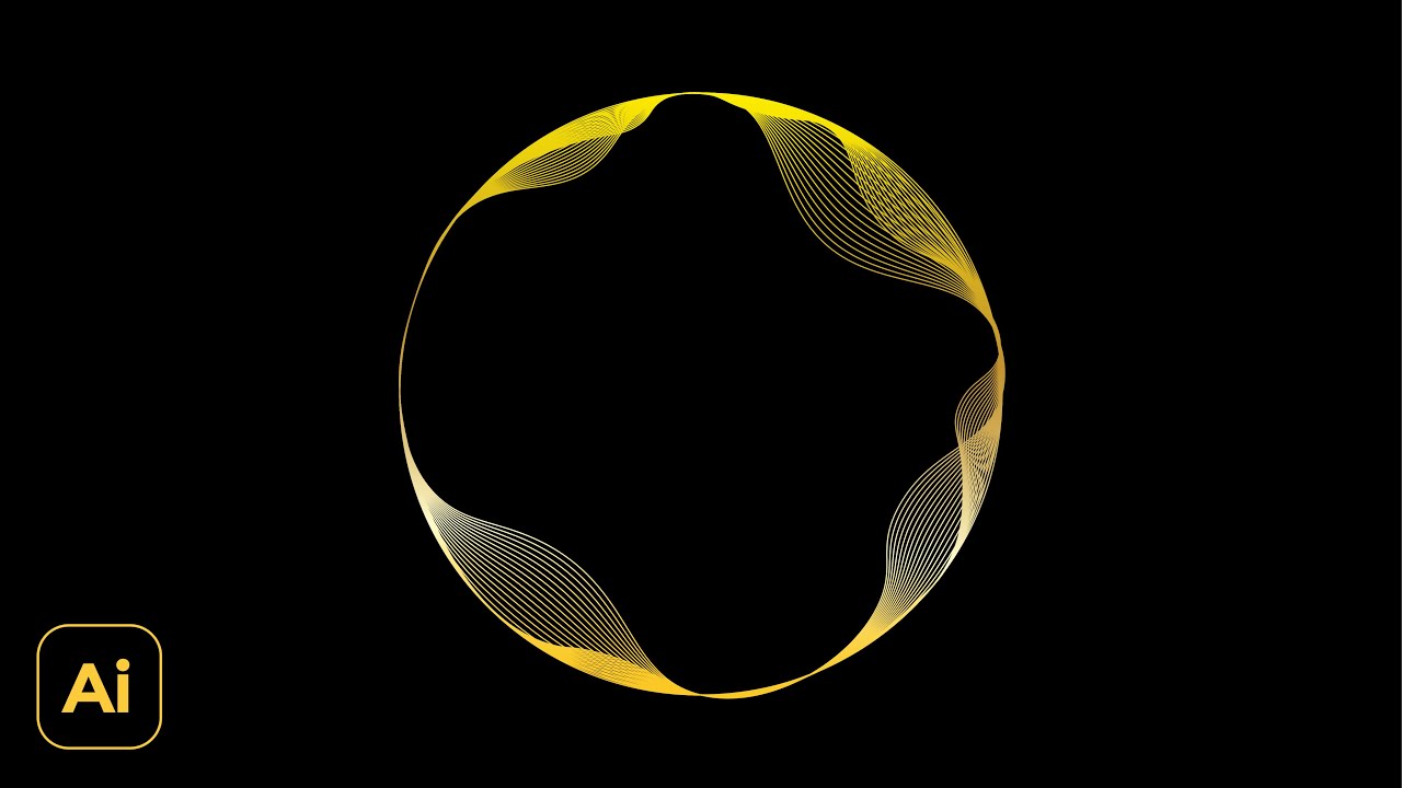 Gold Circle Line Wave Frame Design | Adobe Illustrator Tutorials