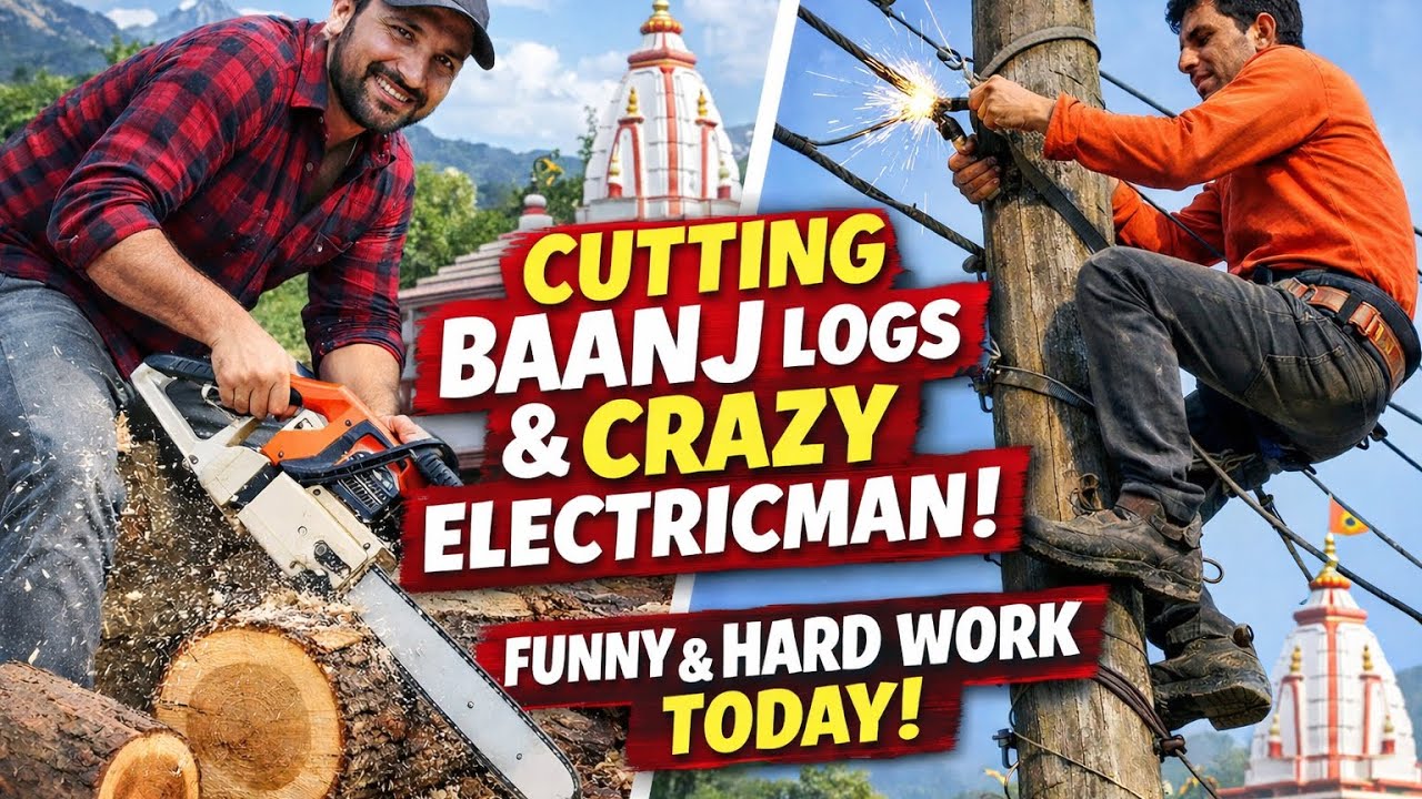 😂😲 Funny Bhi, Khatarnak Bhi! Chainsaw + Electric Pole. Wood cutting vlog 03/02/2026 