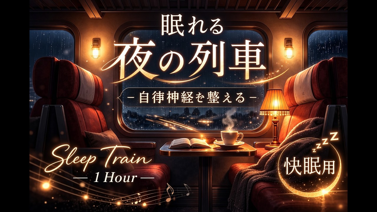 【睡眠用BGM】 夜の列車×雨音×静かなピアノ | 深い眠り・リラックス | 1 Hour Night Train Rain Piano Sleep Music