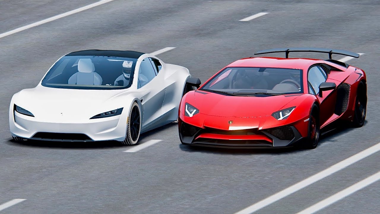 Tesla Roadster vs Lamborghini Aventador SV - Drag Race
