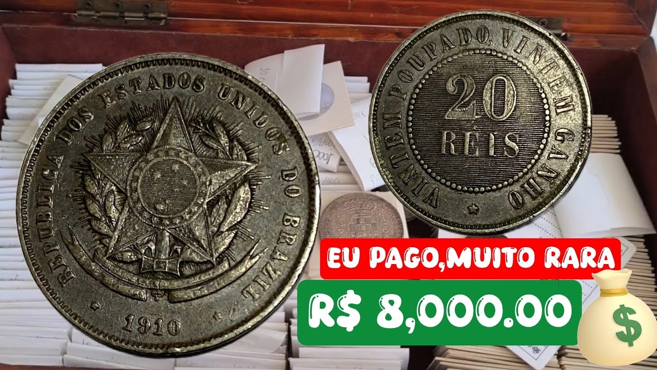 MOEDA 20 R&Eacute;IS 1910 &Eacute; RAR&Iacute;SSIMA, VALORES ATUALIZADOS 2026.