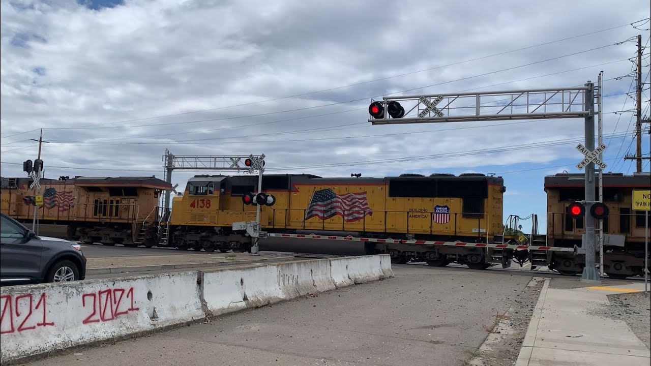 UP 7854 Z-Train Intermodal With Mid-DPUs South - E. Morada Lane Railroad Crossing, Stockton CA