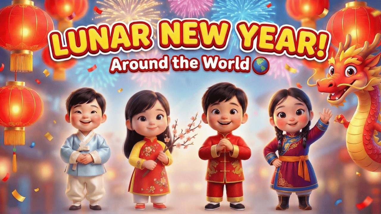 Lunar New Year Song for Kids | Countries That Celebrate Lunar New Year! | Educational Nursery Rhyme