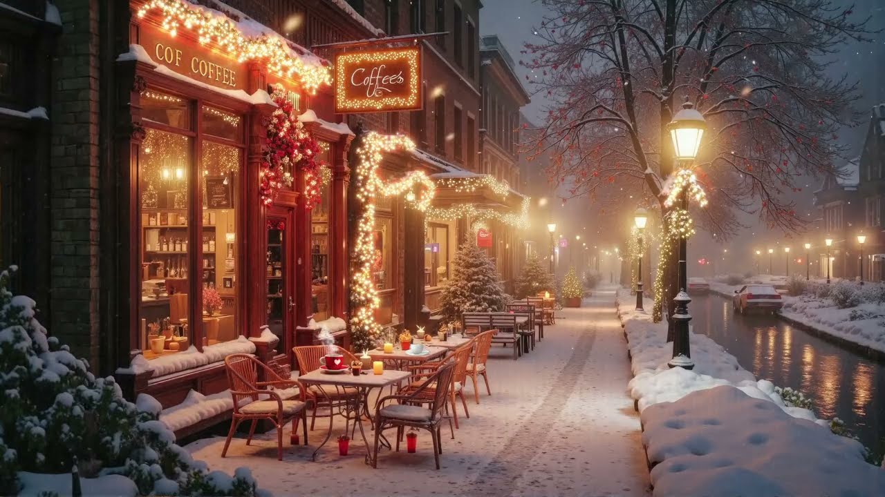 Quiet Warm Winter Night Cafe Jazz ❄️ Snowy Village Ambience & Smooth Jazz for Winter Tranquility