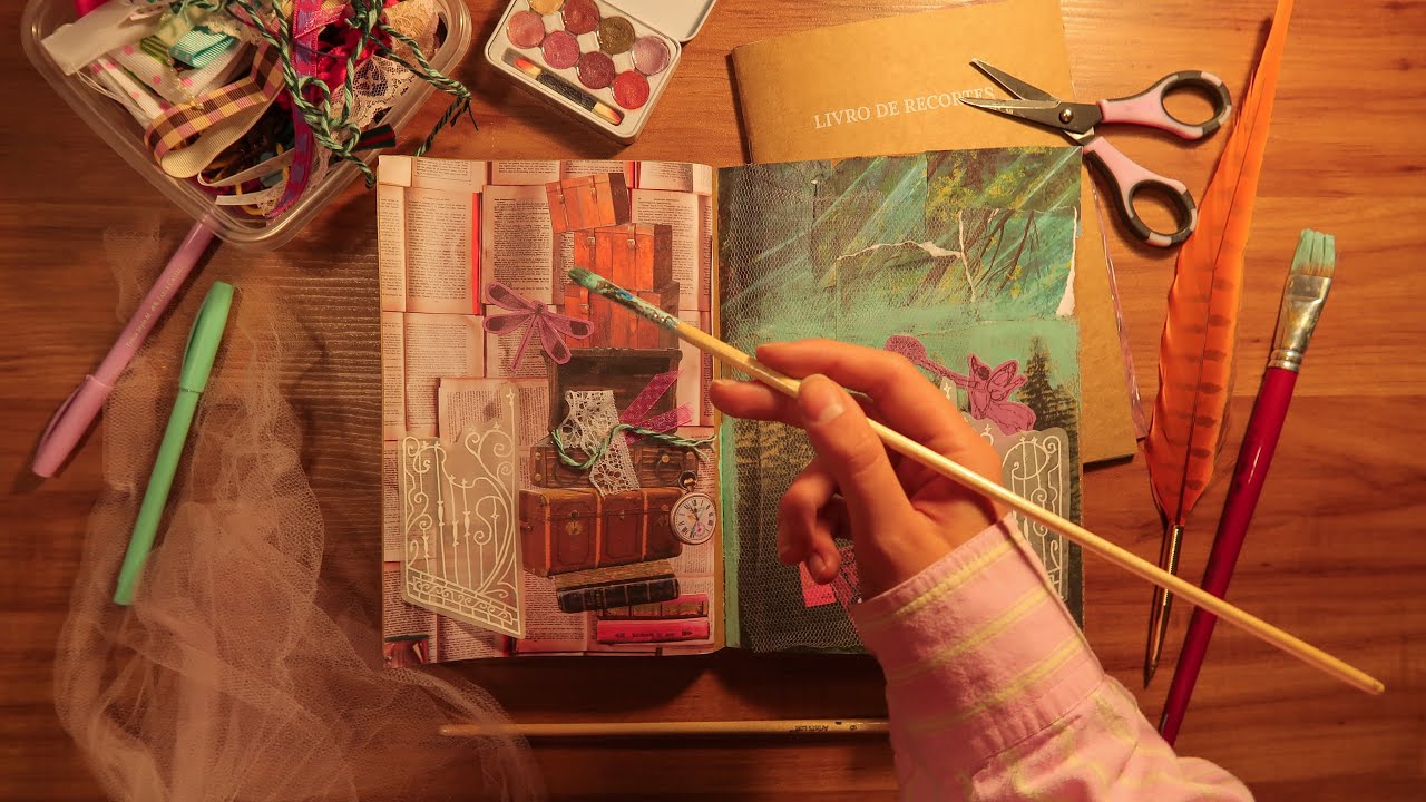 COLAGEM E PINTURA NO ART JOURNAL em uma tarde chuvosa