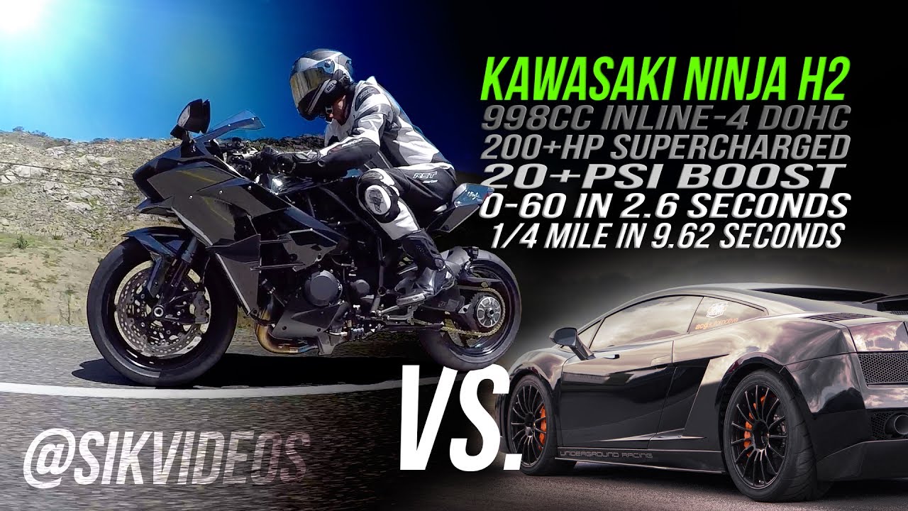 2,000hp Twin-Turbo Lamborghini vs. Modified Kawasaki Ninja H2 Streetbike | Street Race
