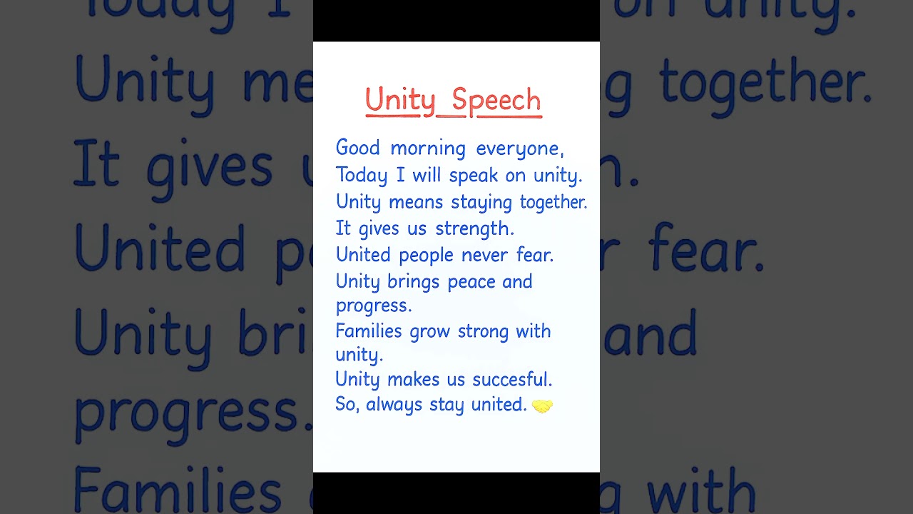 Unity Speech | Short English Speech | 10 Lines on Unity
