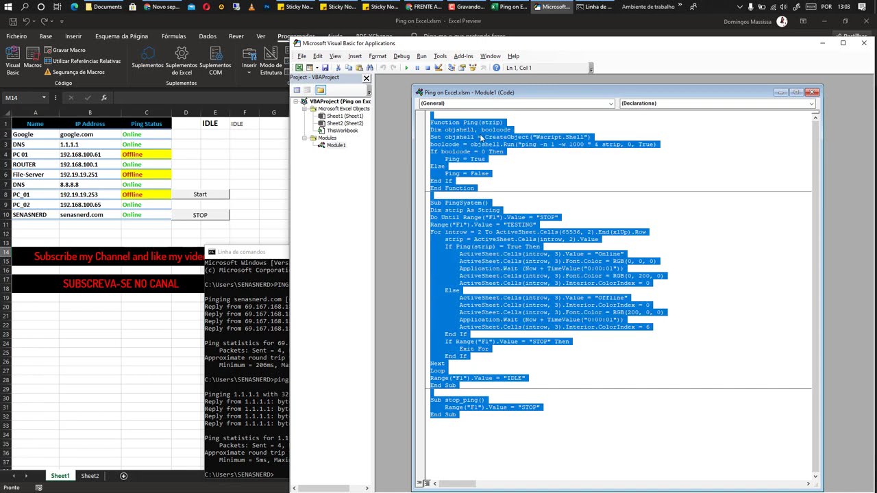 Como  efectuar Ping no Microsoft Excel
