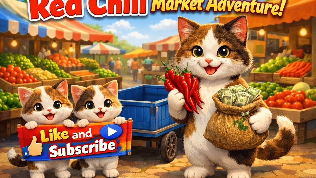 “White-Brown Cat’s Epic Chili Market Adventure – Will She Deliver All Red Chilies Safely?”