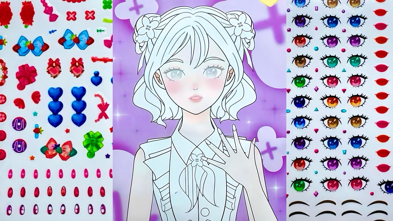 ✨Makeup Cute✨ Coloring an Innocent Bun-Haired Girl with Stickers