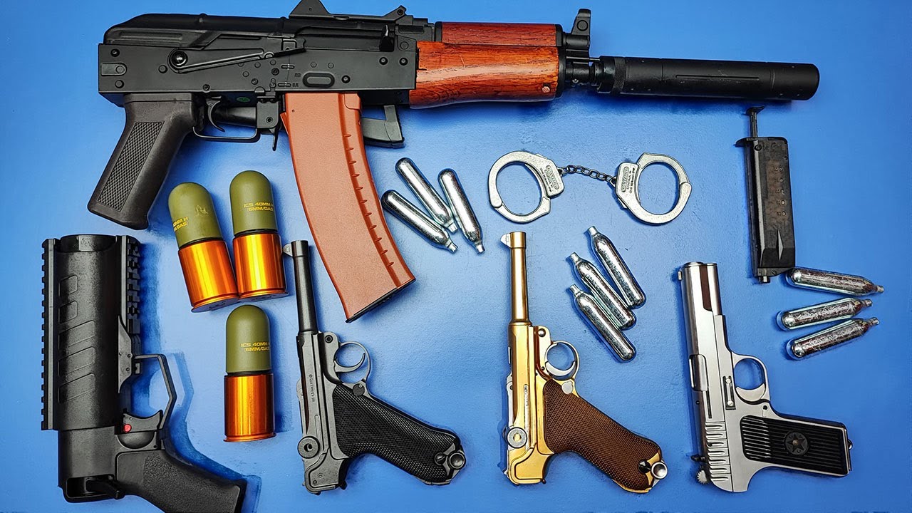 Airsoft Guns 🔴 AK-47,WE TT33 Tokarev,Luger P08, Grenade Launcher💣