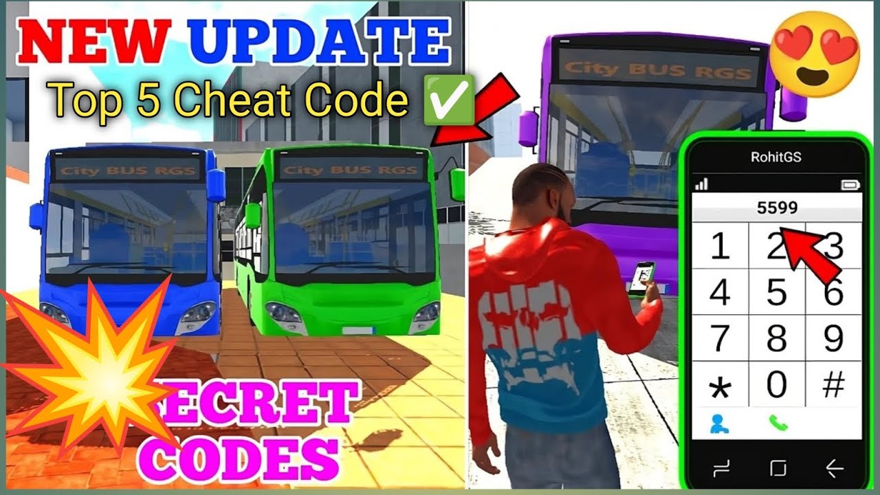 City Bus RGS 😱Top 5 💥Cheat Code ✅ Indian bike driving 3d 🔥 Bus Cheat Code 🫵 viral gaming video