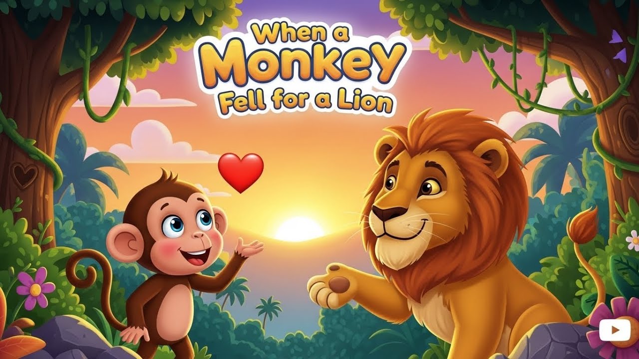 🐒🦁 When a Monkey Fell for a Lion | A Funny & Romantic Jungle Story for Kids 💛🌿Monkey ❤️ Lion